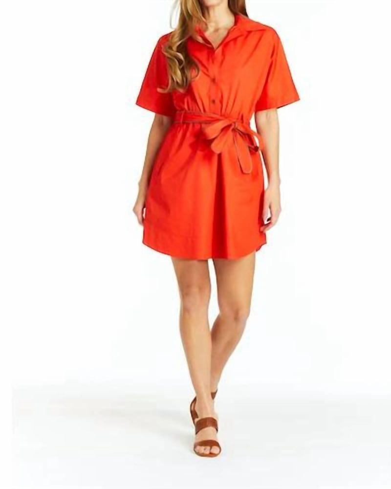 Front of a model wearing a size L Courtney Dress in Nectar in Nectar by DREW. | dia_product_style_image_id:336137
